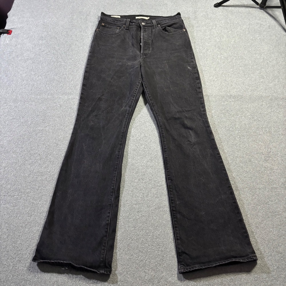 Levis Ribcage Bootcut Jeans Womens 29 Black Premium High Rise Honeycomb Fades